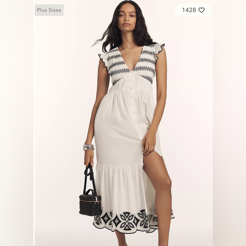 Anthropologie The Peregrine Midi Dress: Embroidered Smocked Edition 2x